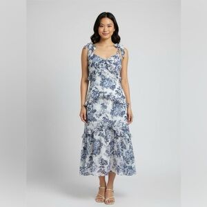 o.p.t Floral Blue and White Women's Dress